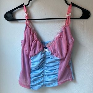 Baby Mesh Ruched Top // Pink and Blue // Size L // Verge Girl